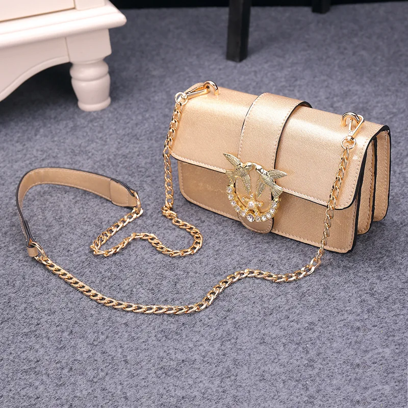 

2025 New Arrival Glossy Leather Handbag Chain Strap Small Square Purse Crossbody/Shoulder/Handheld Multi-Way Party & Office Bag