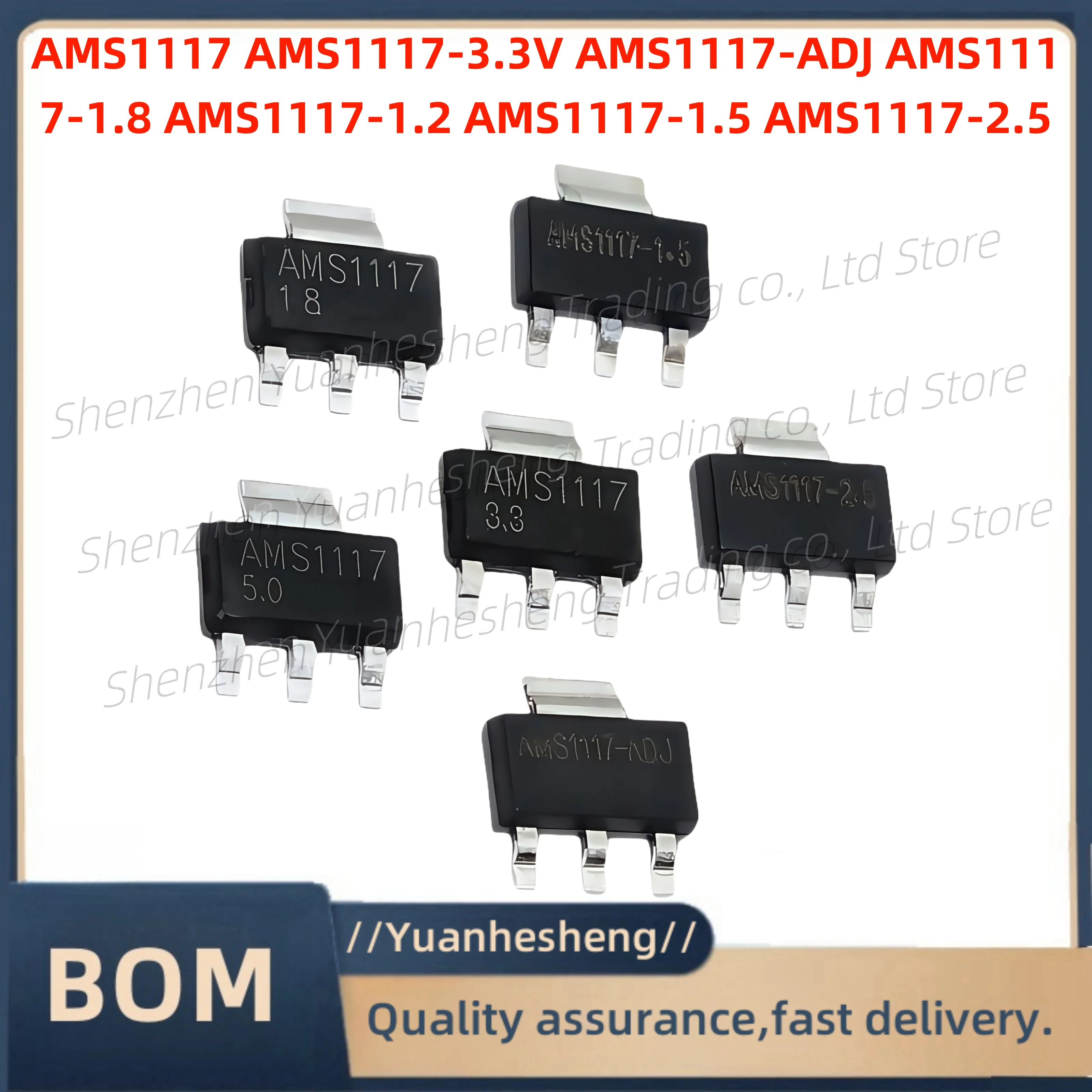 

100 pcs /lotto Original and brand new AMS1117 AMS1117-3.3V AMS1117-ADJ AMS1117-1.8 AMS1117-1.2 AMS1117-1.5 AMS1117-2.5