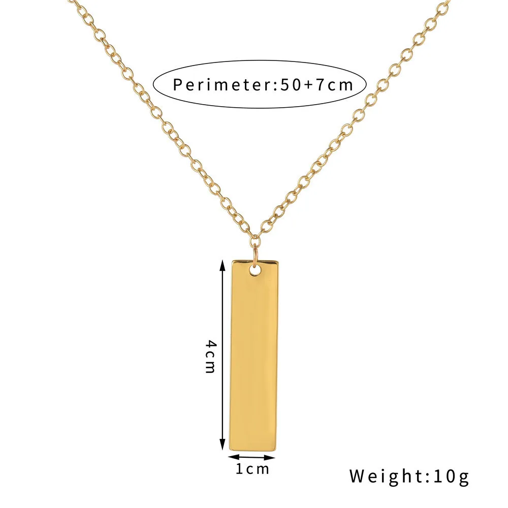 Simple Blank Wishing Bar Pendant Necklace Charm Men Women Waterproof Dangle Vertical Cuboid Stick Stainless Steel Jewelry Gift