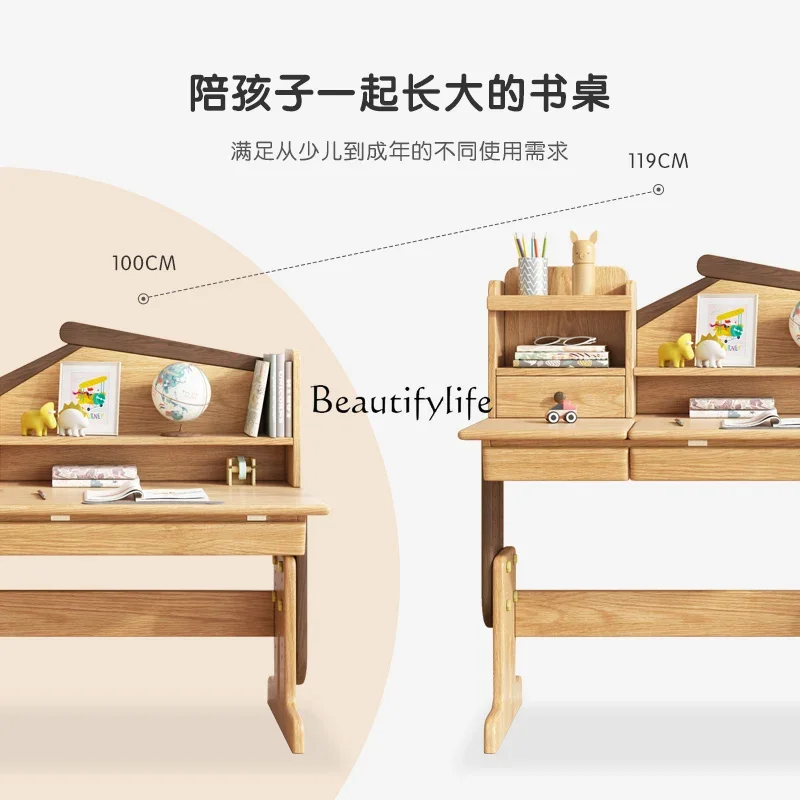 yj7  Primary school students can lift writing desks Boys and girls home bedroom solid wood desk