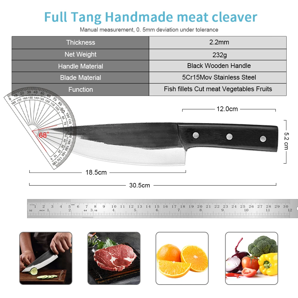 XITUO Hand Chef Knife Handmade Butcher Knives Tungsten Steel Clamp Steel Cutter Salmon Meat Slicing knife kitchen Cooking Tool