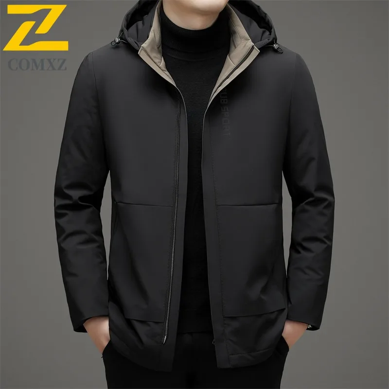 COMXZ Mens Puffer Coat Classic Hooded Commuting Office Warm Windproof Parka Daily Wear Style Cold Protection Autumn Winter Coat
