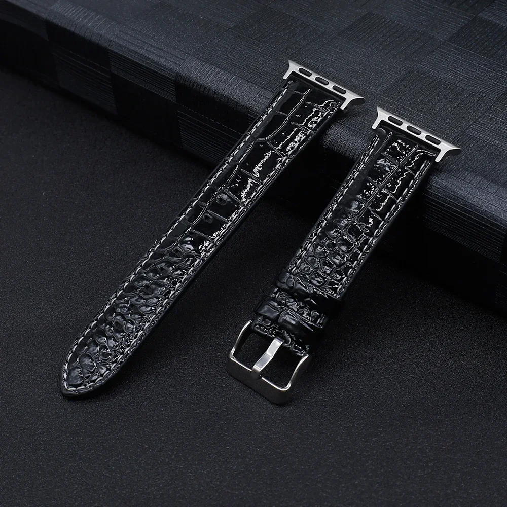 

Crocodile Pattern Leather PU Strap for Apple Watch Band 49mm 45mm 41mm 44mm 40mm iWatch series 9 8 7 6 5 SE 4 3 Ultra Bracelets