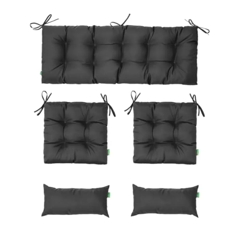 

Outdoor Wicker Chair Cushions of 5PiecesTufted Patio Bench Cushions and 2Seat Cushions with Ties 2Lumber Pillows Waterproof Cus