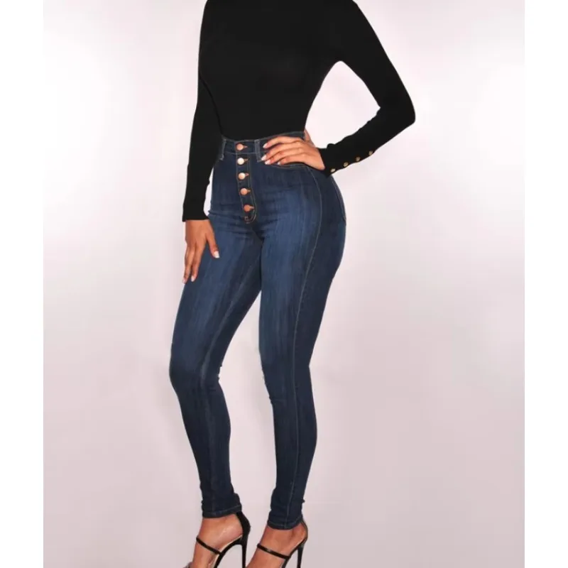 Botvotee Button Up Skinny Pencil Jeans for Women High Waisted Casual Elegant Denim Pants Vintage Retro Blue Strentch Jeans Woman