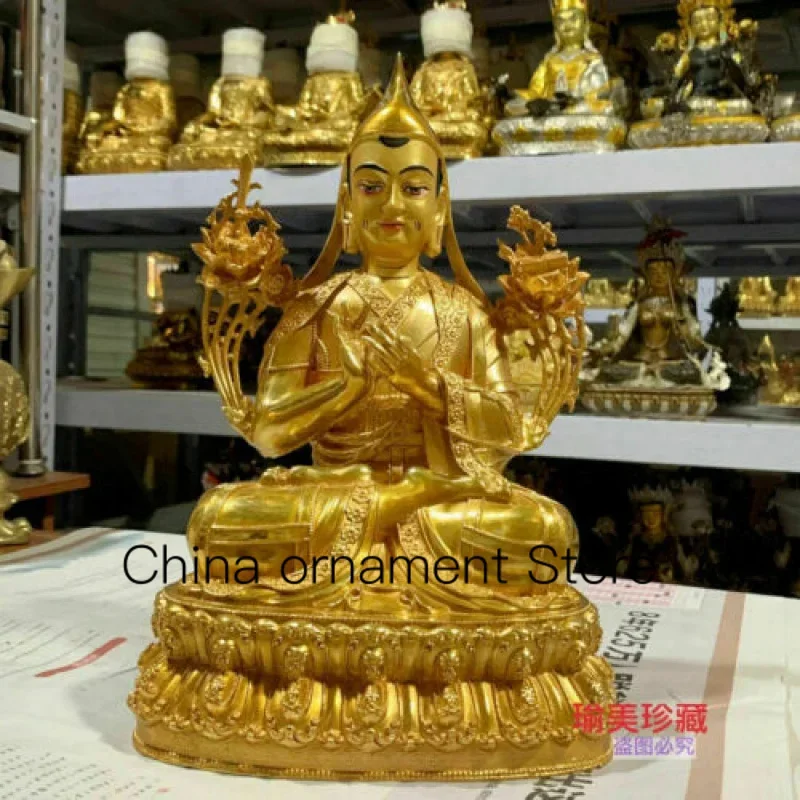 12 Inch 30cm Tibetan Temple Bronze Gilded Buddhism Zongkaba Je Tsongkhapa Buddha Statue