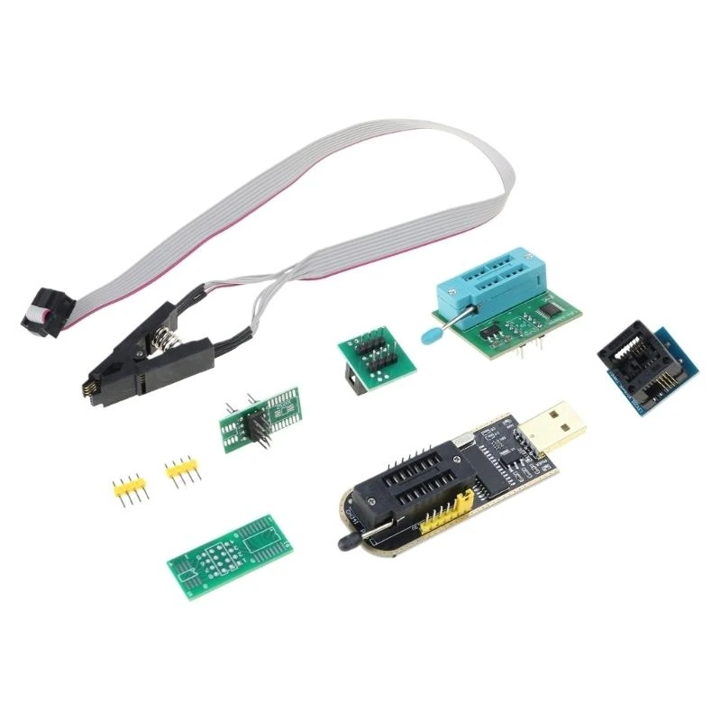

CH341A USB Programmer for 24 25 Series EEPROM Flash BIOS with SOP8 to DIP8 Converter and SOIC8 Test Clip Set