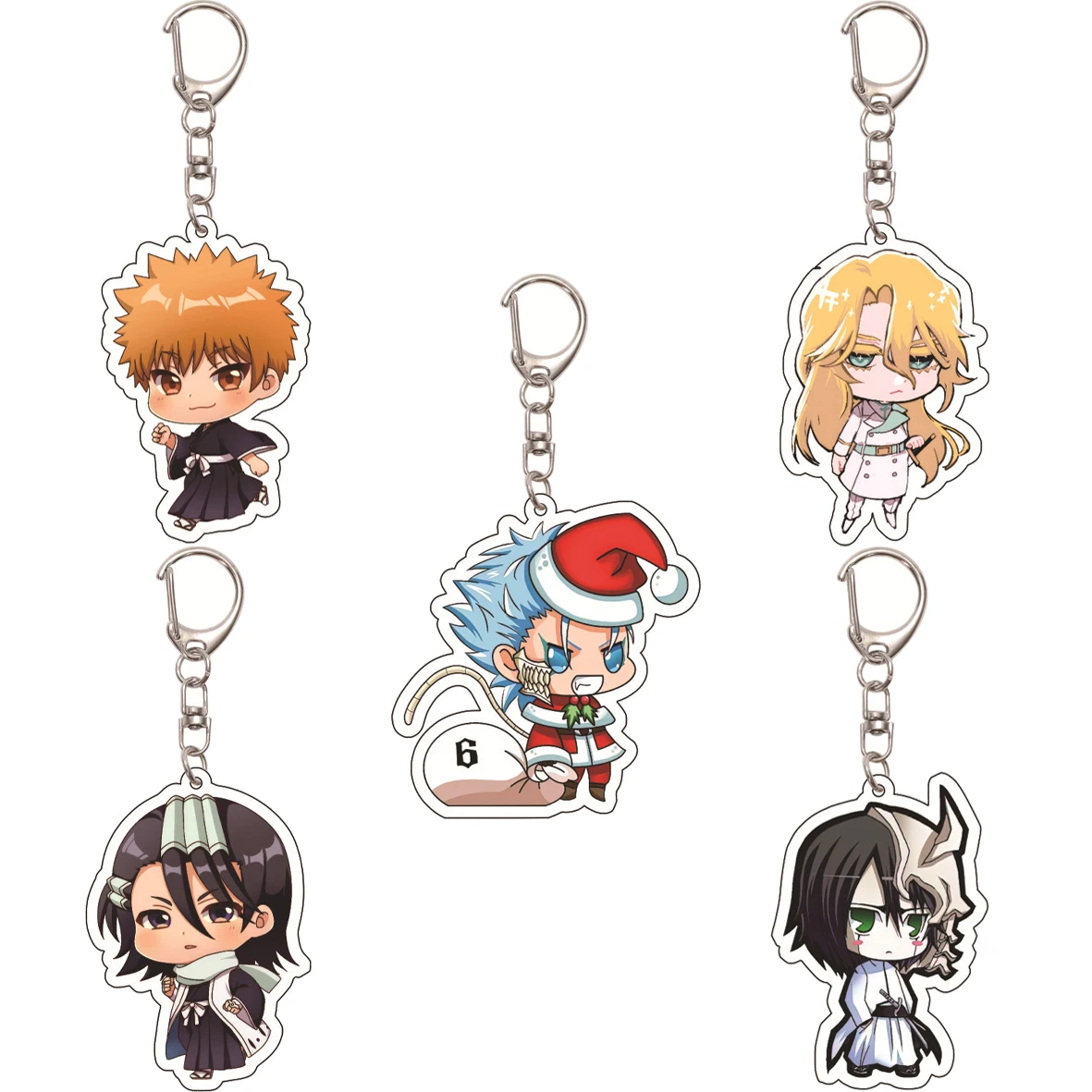55MM Anime BLEACH Figure Ichigo Kurosaki Rukia Kuchiki Orihime Inoue Uryu Ishida Chad Acrylic Keychain Christmas Cute Gifts