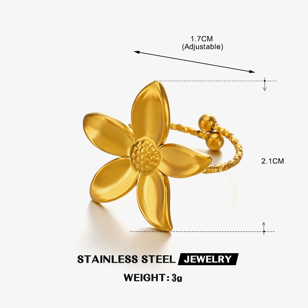 LAMENGLY 316L Stainless Steel High Quality Smooth 5-Leaf Flower Ring For Women Exquisite Elegant Open Rings Party Jewelry Gifts - Image 2