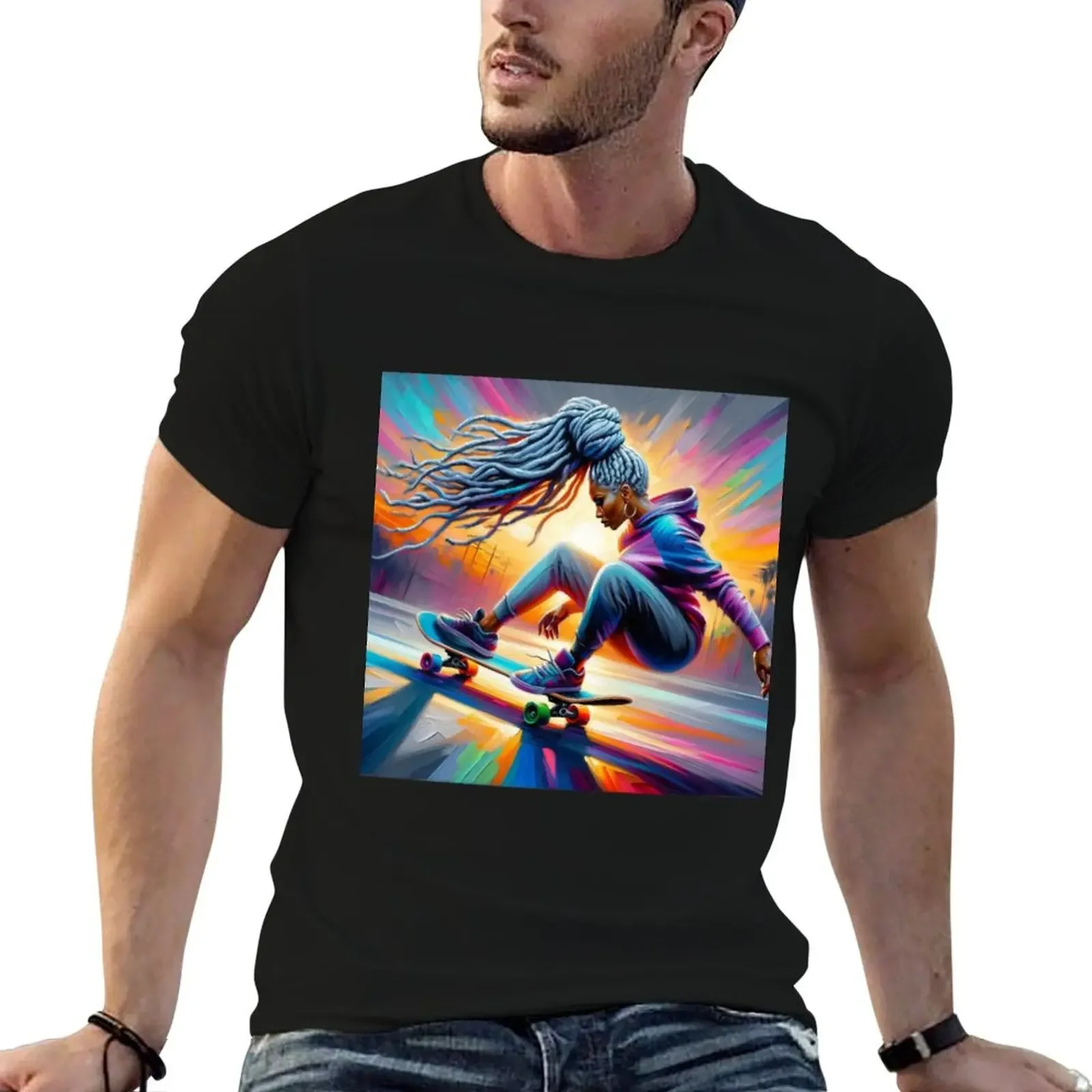 

Skateboarding Gray Locs in Wind T-Shirt Louboutins quick drying men clothings