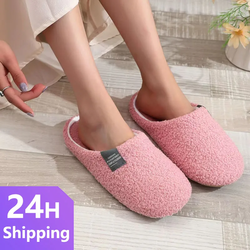 

Женские домашние тапочки, мягкие меховые тапочки, домашние шлепанцы на плоской подошве, нескользящая хлопковая обувь, легкие туфли для спальни, туфли на плоской подошве