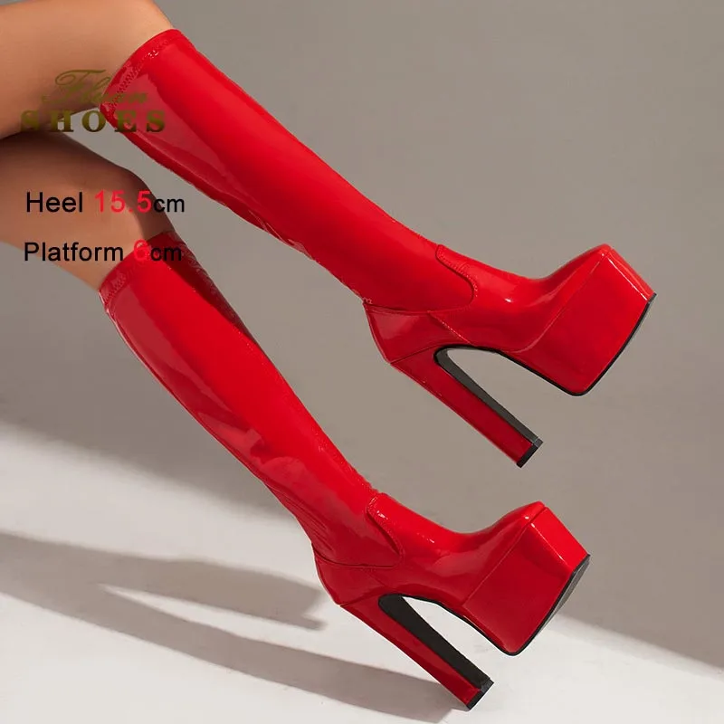 

New Women Boots Autumn Winter Warm Knee Length Boots Super High Heels Thick Soled Tall Boots Short Plush Large Size Lady Shoes