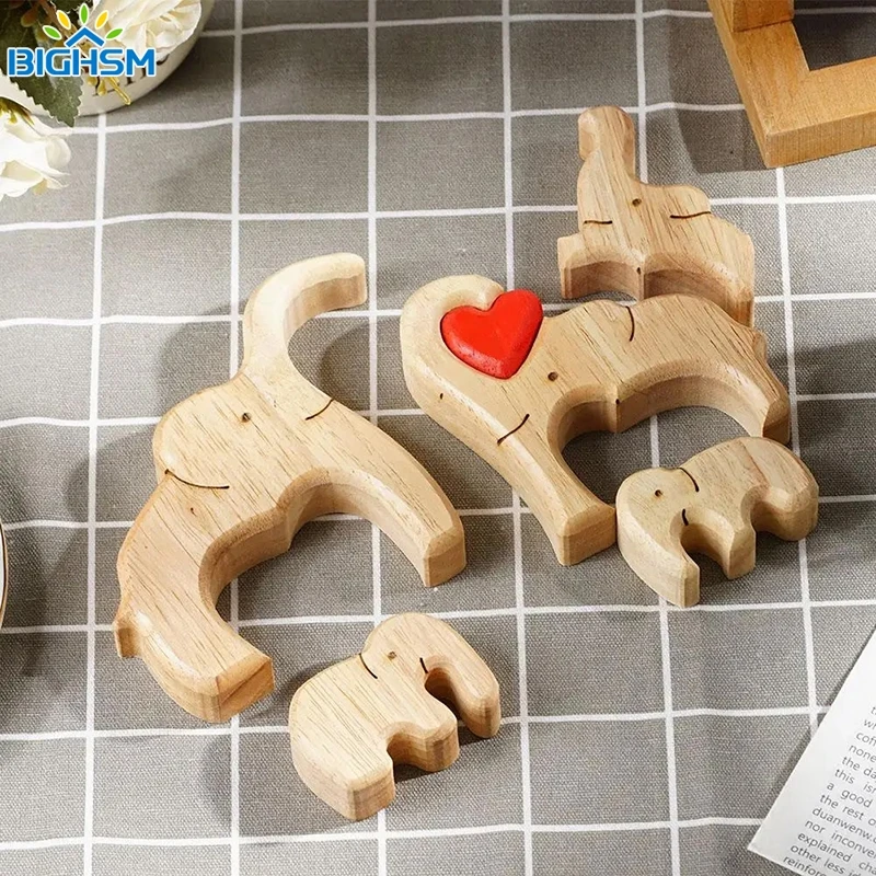 Personalized Elephant Family Wooden Art Puzzle, Desktop Decorações, Tema Animais, personalizado, Unir Presente, 1Pc