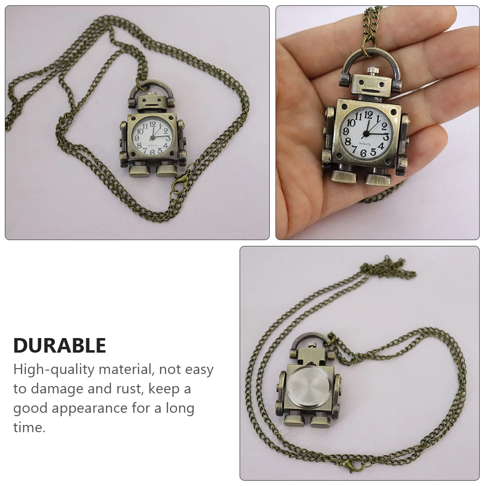 Retro Robot Zegarek Kieszonkowy Naszyjnik Vintage Metalowy Design Długi Łańcuszek Zegarki Męskie Przenośny Lekki Pomysł na Prezent Zegarek Kieszonkowy