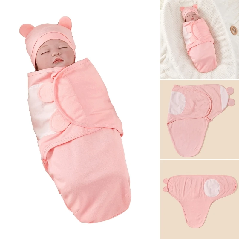 Soft and Warm Newborn Sleepsack with Soft Breathable Caps Cotton Baby Wrap Cloth Set & Matching Hospital Hat Bonnet