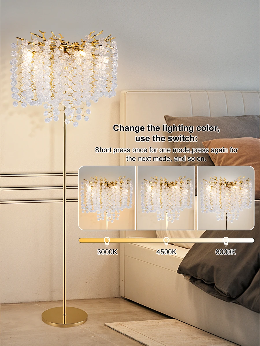 Nordic Luxury Crystal Floor Lamp - Modern Gold LED Stand Light for Living Room & Bedroom | Indoor Decor Lighting Fixture
