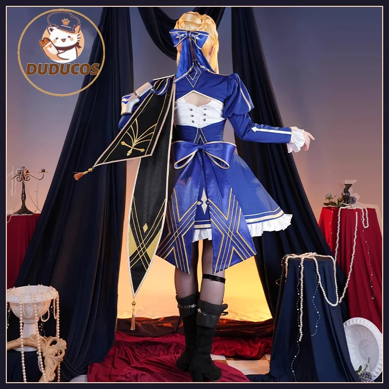 أزياء صابر التأثيرية لعبة هونكاي: ستار ريل × مصير البقاء ليلة [S-2XL] فستان نسائي أزرق من DUDU-SR زي سيبر مقاس كبير من DokiD