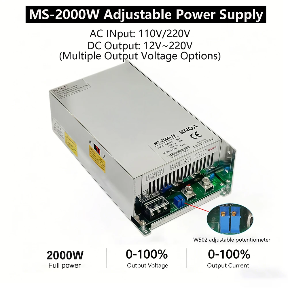 Zasilacz impulsowy o mocy 2000 W, z regulacją napięcia, AC-DC, 0-12V, 15V, 24V, 36V, 48V, 60V, 72V, 80V, 110V, 150V, 200V, 220V, przemysłowy, z cyfrowym wyświetlaczem. — 2