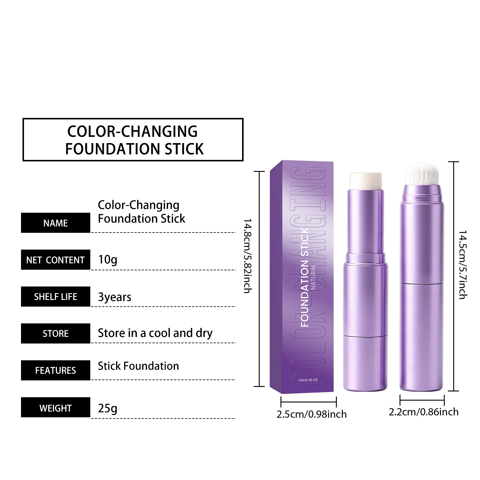 Farbwechselnder Foundation 2-in-1-Stift mit Pinsel, vollständig deckender, feuchtigkeitsspendender, leichter Concealer-Creme-Stift für alle Hauttypen. – Detail 14
