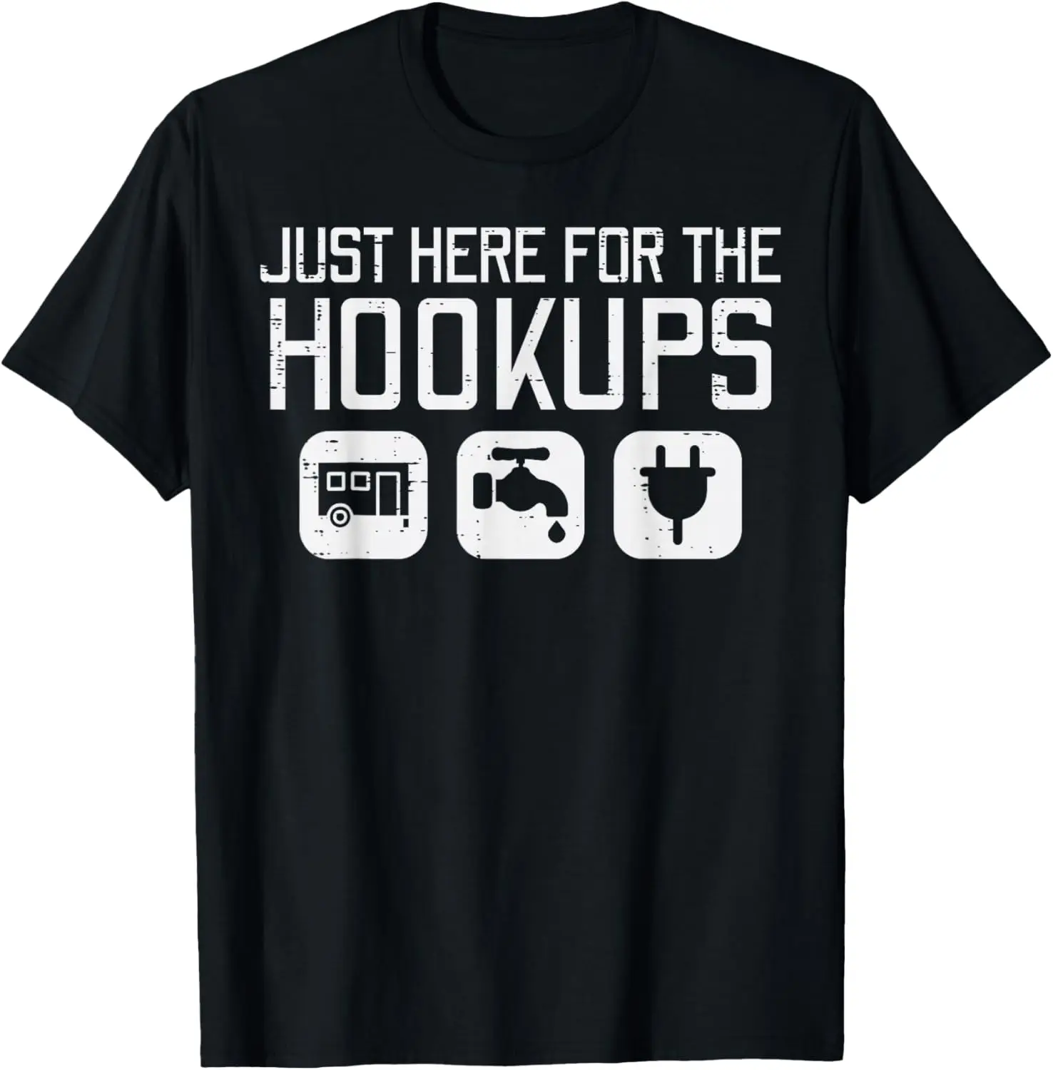 Camping Just Here For Hookups Funny Caravan Camper Men Women T-Shirt 100% Cotton Trendy Y2K Short-Sleeve Tee-Soft, Quick-Drying,