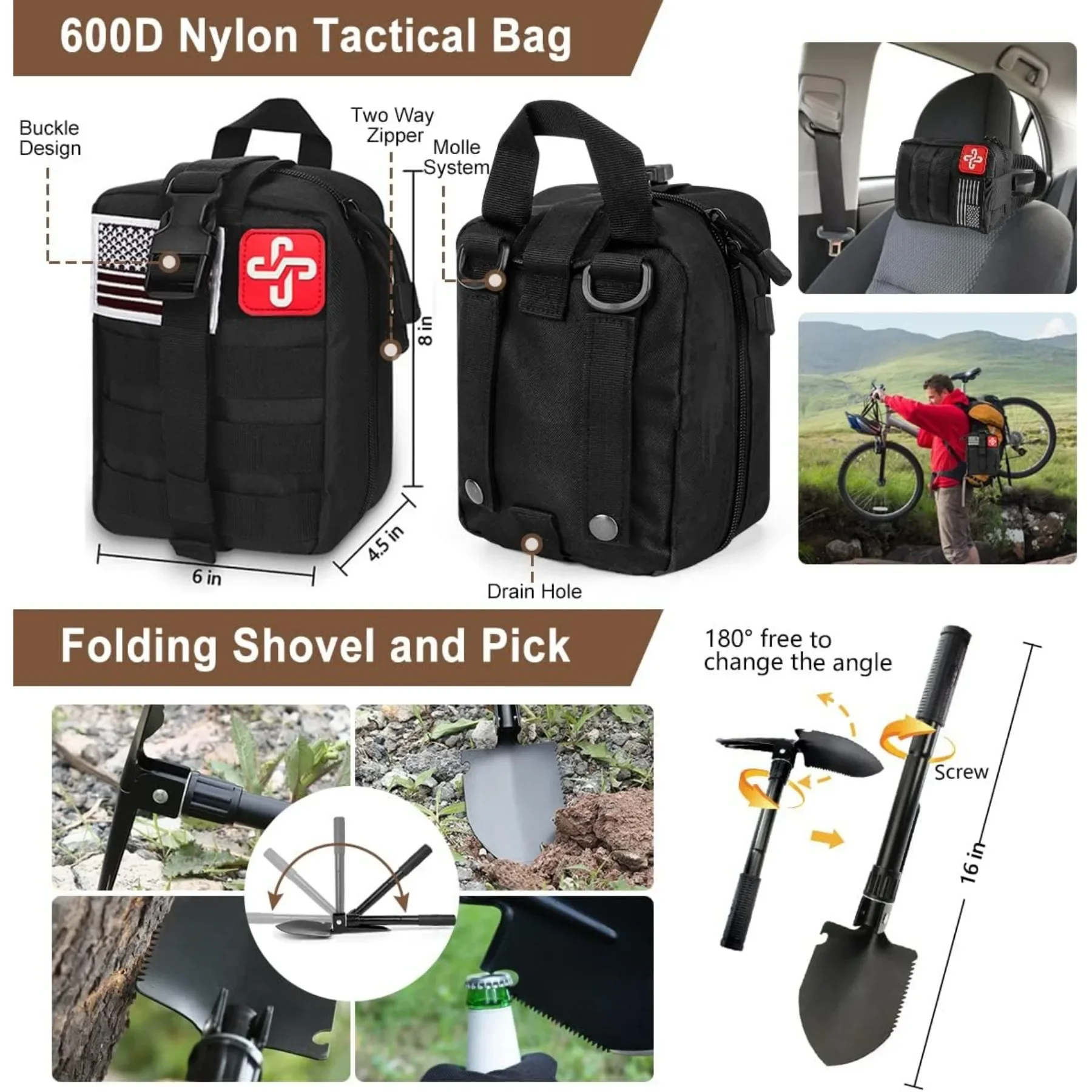 مجموعة أدوات النجاة في حالات الطوارئ 238 قطعة، أداة تروس النجاة الاحترافية مع حقيبة مول تكتيكية وخيمة طوارئ للزلازل