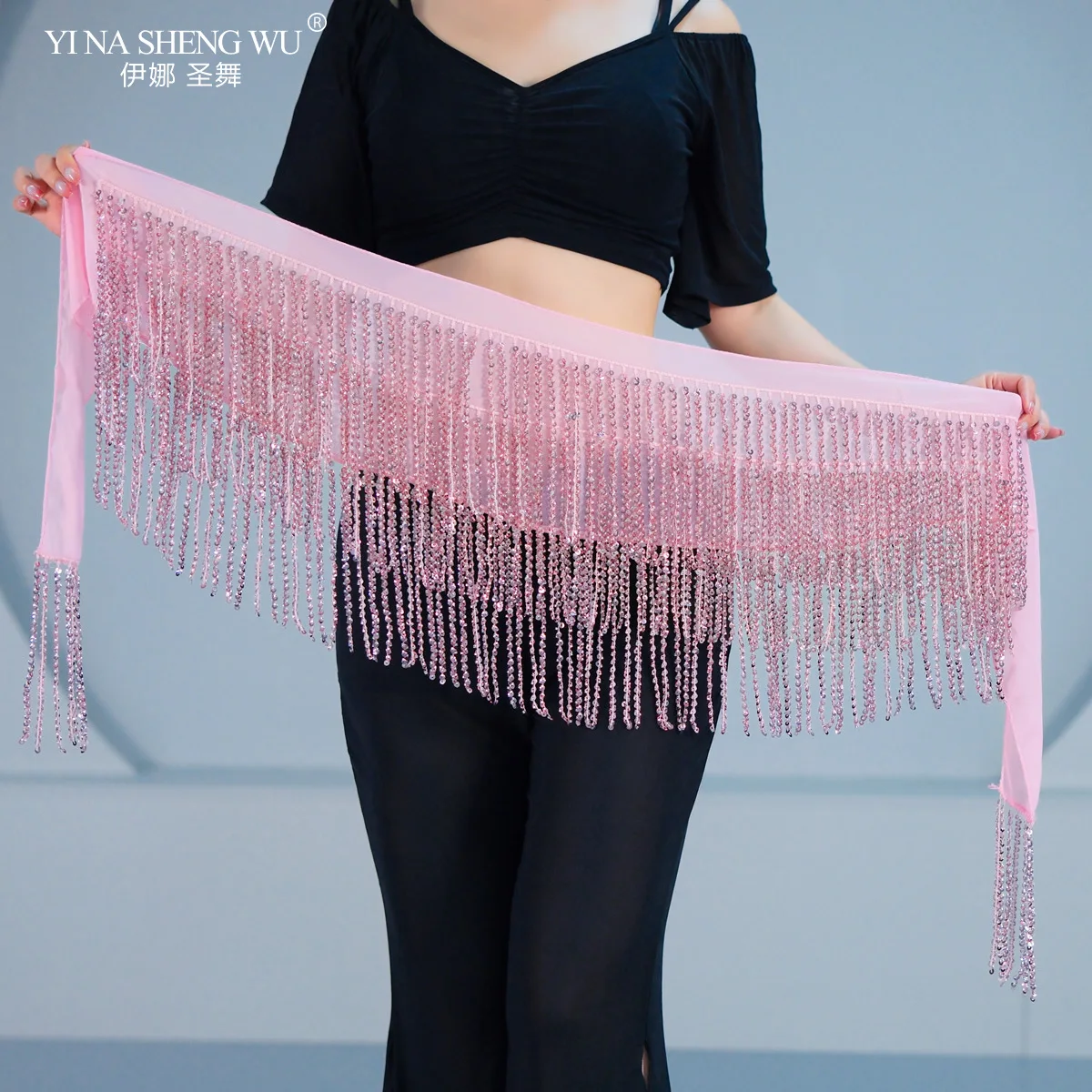 Nieuwe drielaagse kwastje buikdans kraal heupsjaal voor dames high-end kwastje tailleband pailletten buikdans kostuums riem 7-kleur