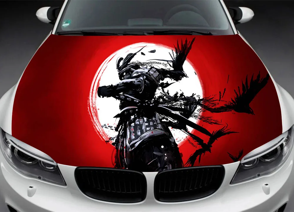 Samurai Car Sticker Japanese Vehicle Painting Hood Sticker Vinyl Wrap Car Front Universal Size Anime Decorative Sticker