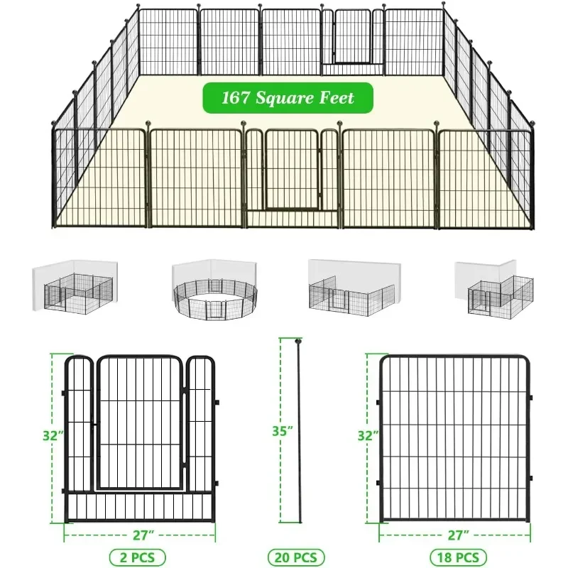 Decorative Garden Metal Fence 46ft (L)×32in(H) 20 Panels Heavy Duty Iron Wire Animal Barrier Temporary No Dig Fence Landscape