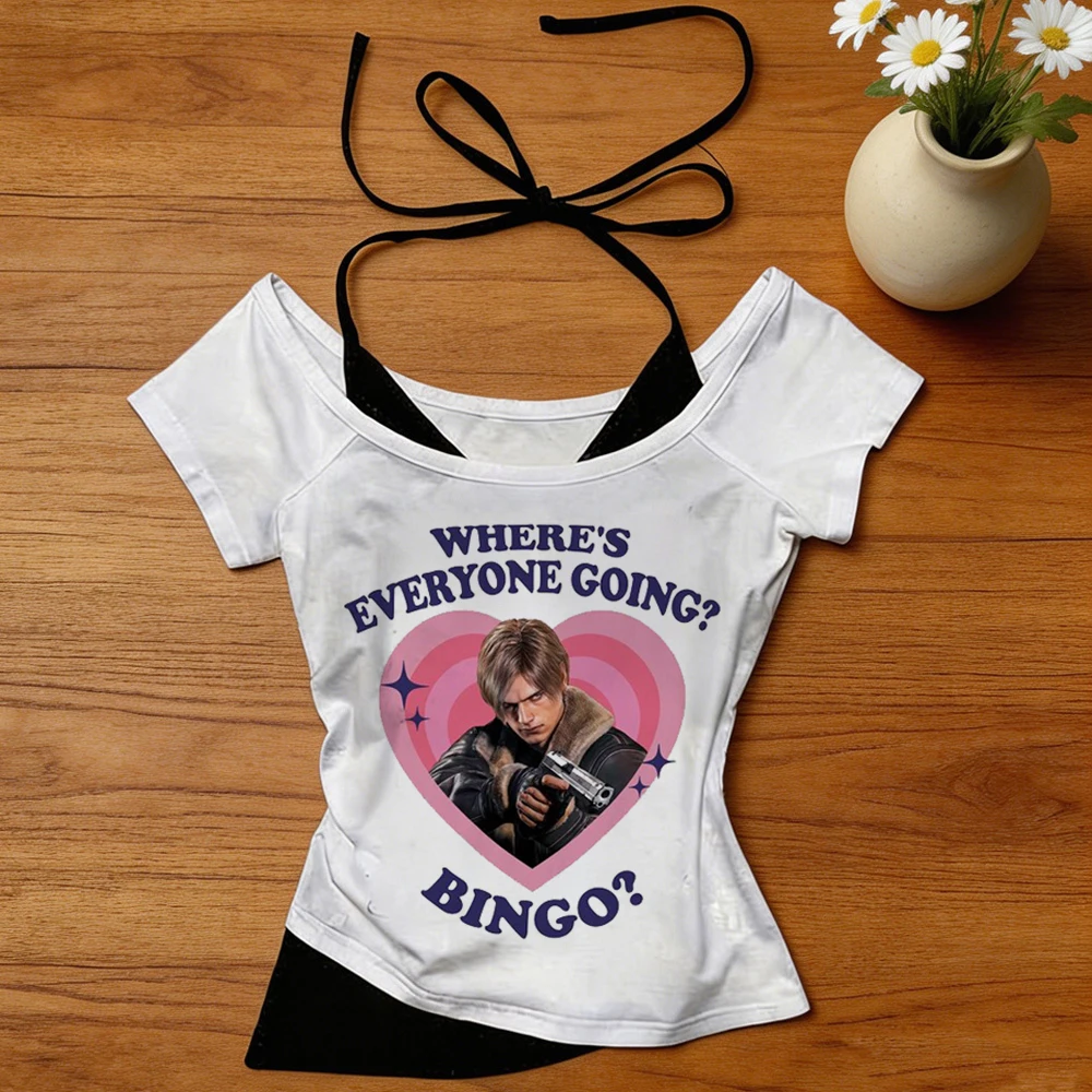 Leon Kennedy cropped top shoujo alternative  cute anime t shirt y2k goth cute jojifuku