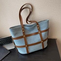 Borsa a tracolla in Denim rivetto retrò per donna borsa da viaggio di grande capacità Designer borsa ascellare da donna di lusso Tote borsa di marca grande