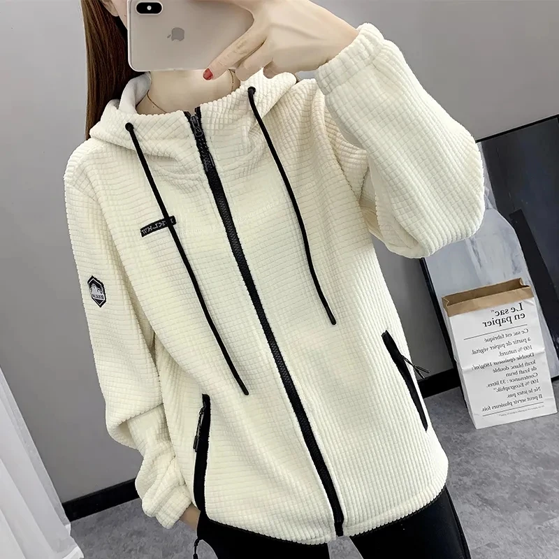 

Spring And Autumn Annals Female Leisure Hooded Zippered Cardigan Tops Coat Women New Loose Fitting Fashion Hooded Zipper Jacket