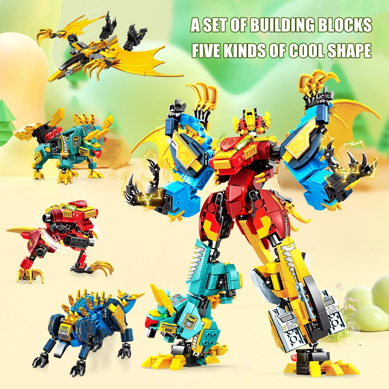 SEMBO 4in1 Transforming Robot Mecha Building Blocks Kits Dinosaur World Mech Model Assembly Bricks Kids Toys Boys Birthday Gifts