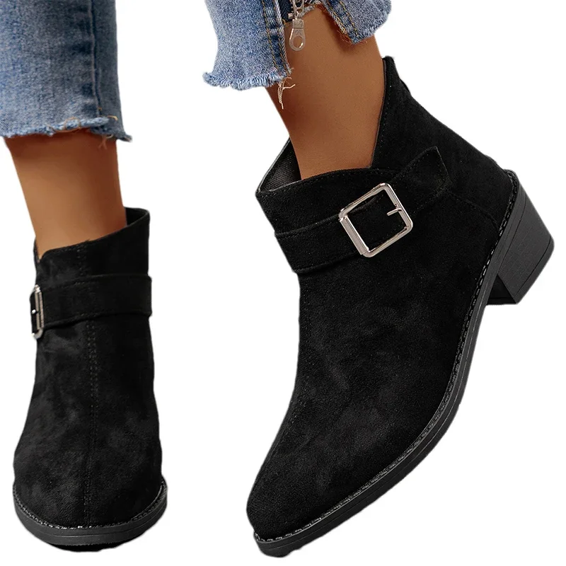 Leopard Suede Ankle Women Chelsea Boots Mid Heels Retro Shoes Designer 2024 Winter New Motorcycle Boots Gladiator Mujer Zapatos