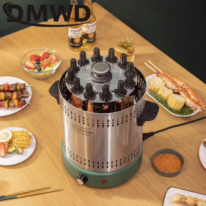 DMWD 220V Smokeless Automatic Rotary Electric BBQ Grill Oven Barbecue Rotisserie Kebab Roast Rotation Machine 12 Lamb Skewers