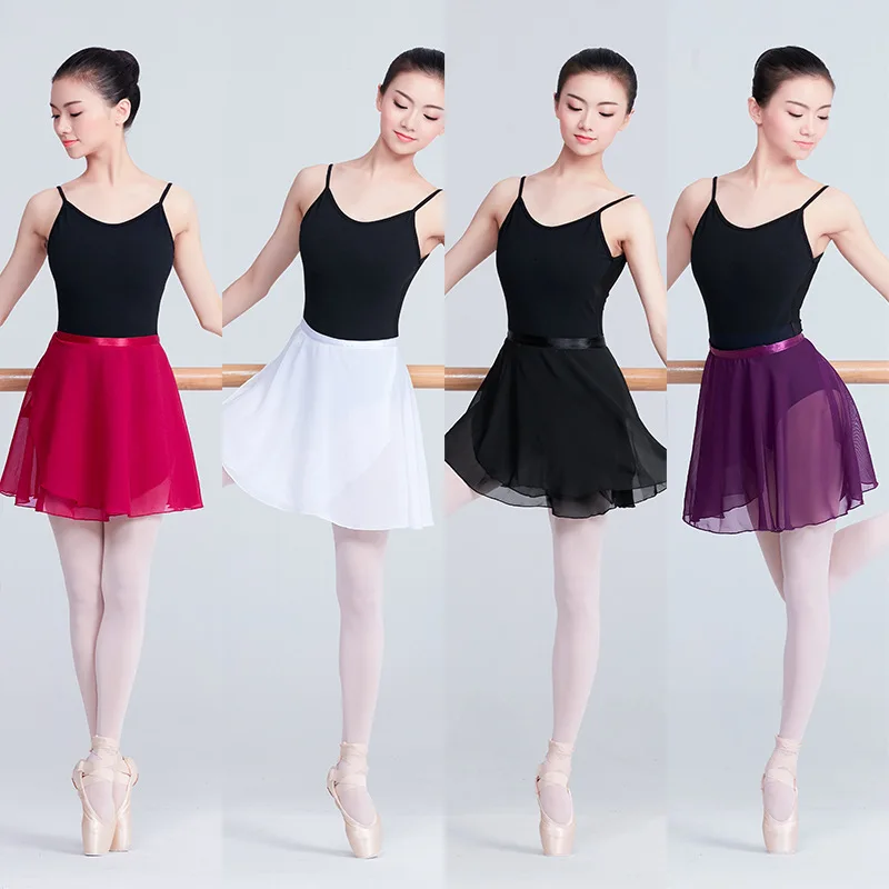 Adult Dance Practice Attire: Gauze & Chiffon Mid-Length Swing/Ballet Skirt with Lace-Up Detail
