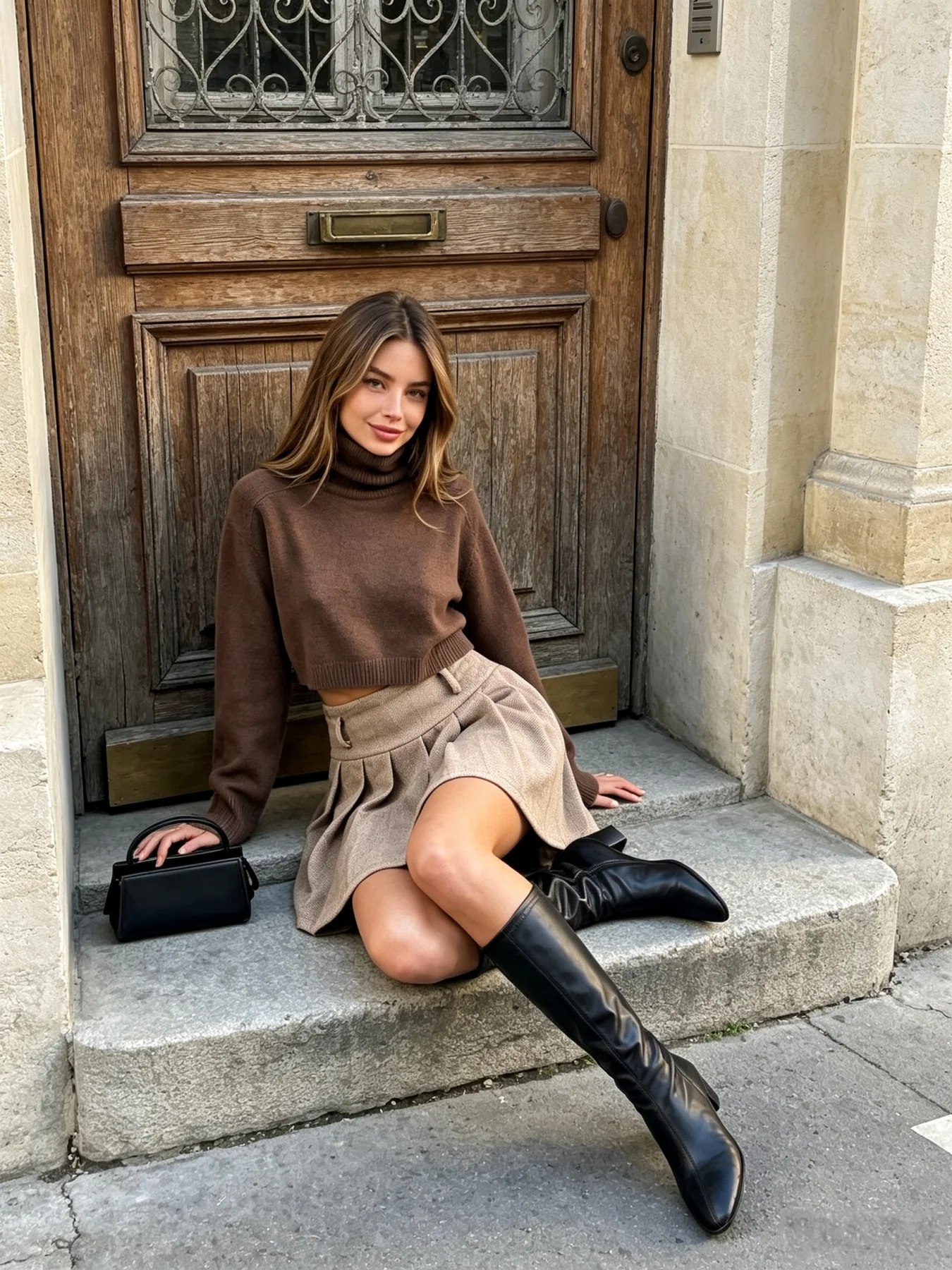 Damen Herbst-Winter Wollener Plissierter Minirock, Hochgeschnittener A-Linien-Kurzrock, Vintage Lässiger Ausgestellter Rock – Detail 8