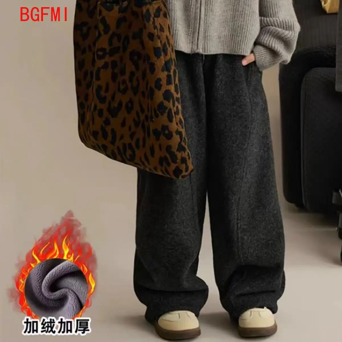 Children Clothes Boys Casual Pants Autumn Korean Style 2026 New Fleece Plaid Loose Pants Retro Trendy Full Length Simple Pants