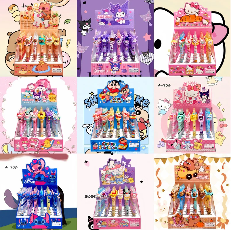 

Stitch Press Gel Pen 36pcs Cartoon Sanrio Resin Kawaii Ballpoint Pen Capibala Kuromi Modeling Pen 0.5 Black High Value Student