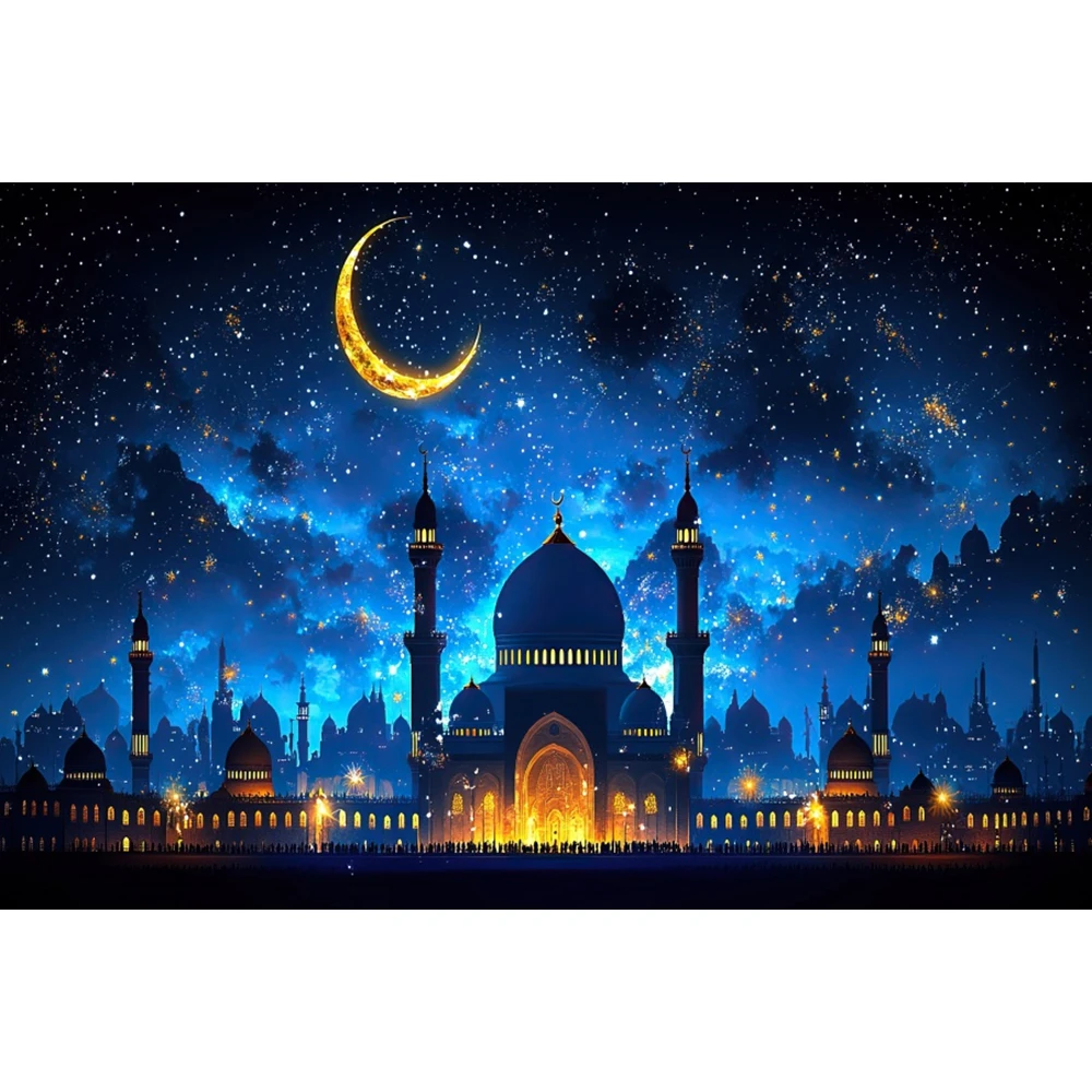 Islamic Mosque Eid Backgrounds for Photographs Moon Lamp Lantern Baby Shower Muslim Holiday Party Decornation Photocall Backdrop