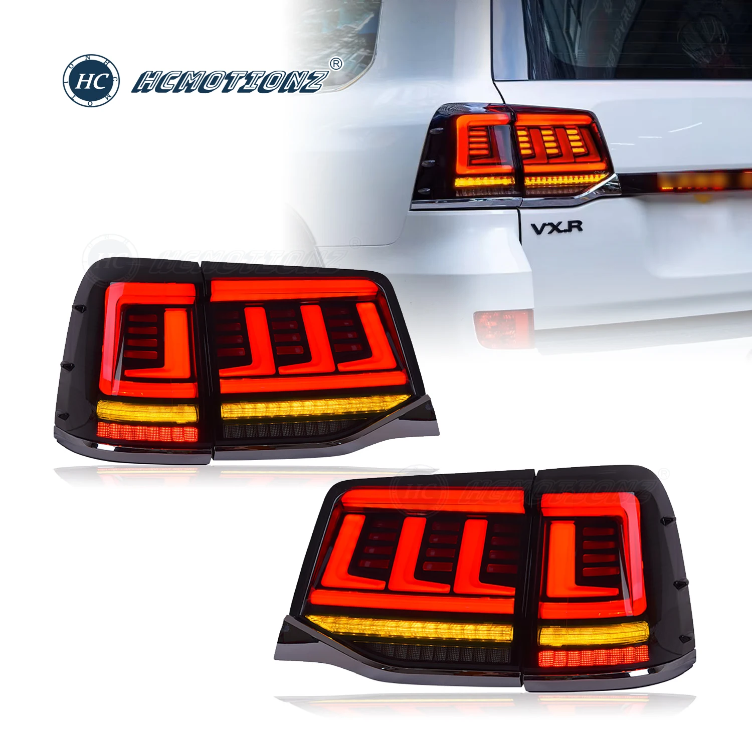 HCMOTIONZ LED Car Back Lamps Assembly for Toyota Land Cruiser 2016-2020 Roraima V8 J200 DRL Start up Animation LX570 Assembly