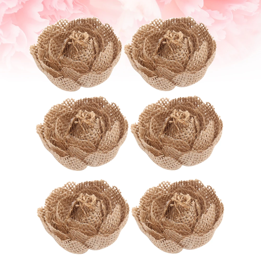 

6Pcs Burlap Rose Flowers Natural Rustic Decor for Wedding Craft Making Hat Bag Shoe Decoration DIY Accessories