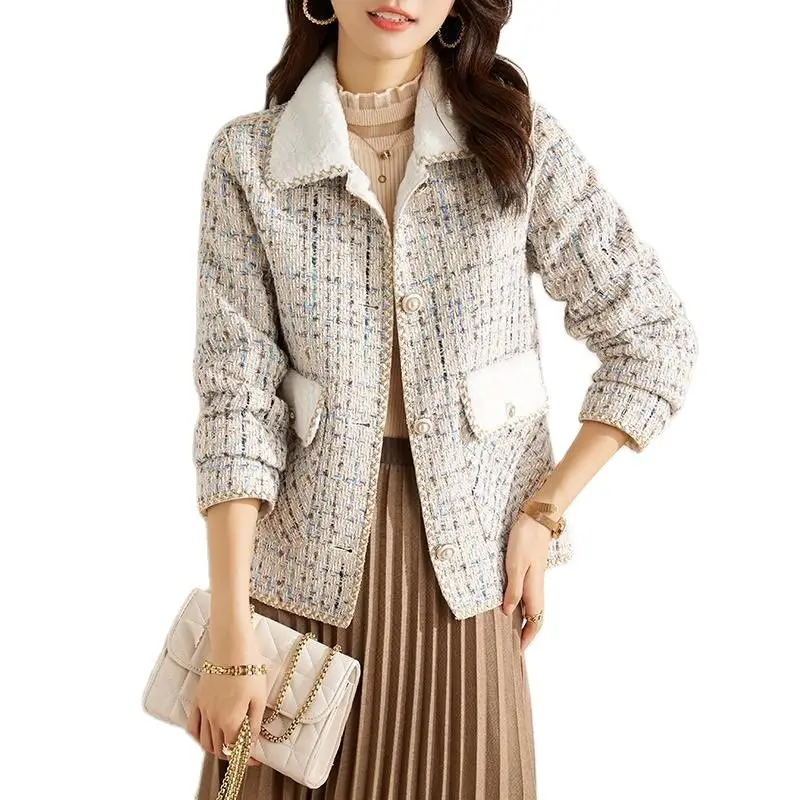 

Women Suit Coat Plush Rabbit Hair Imitation Female Winter 2023 New Fashion Short Warmth Tweed Blazers