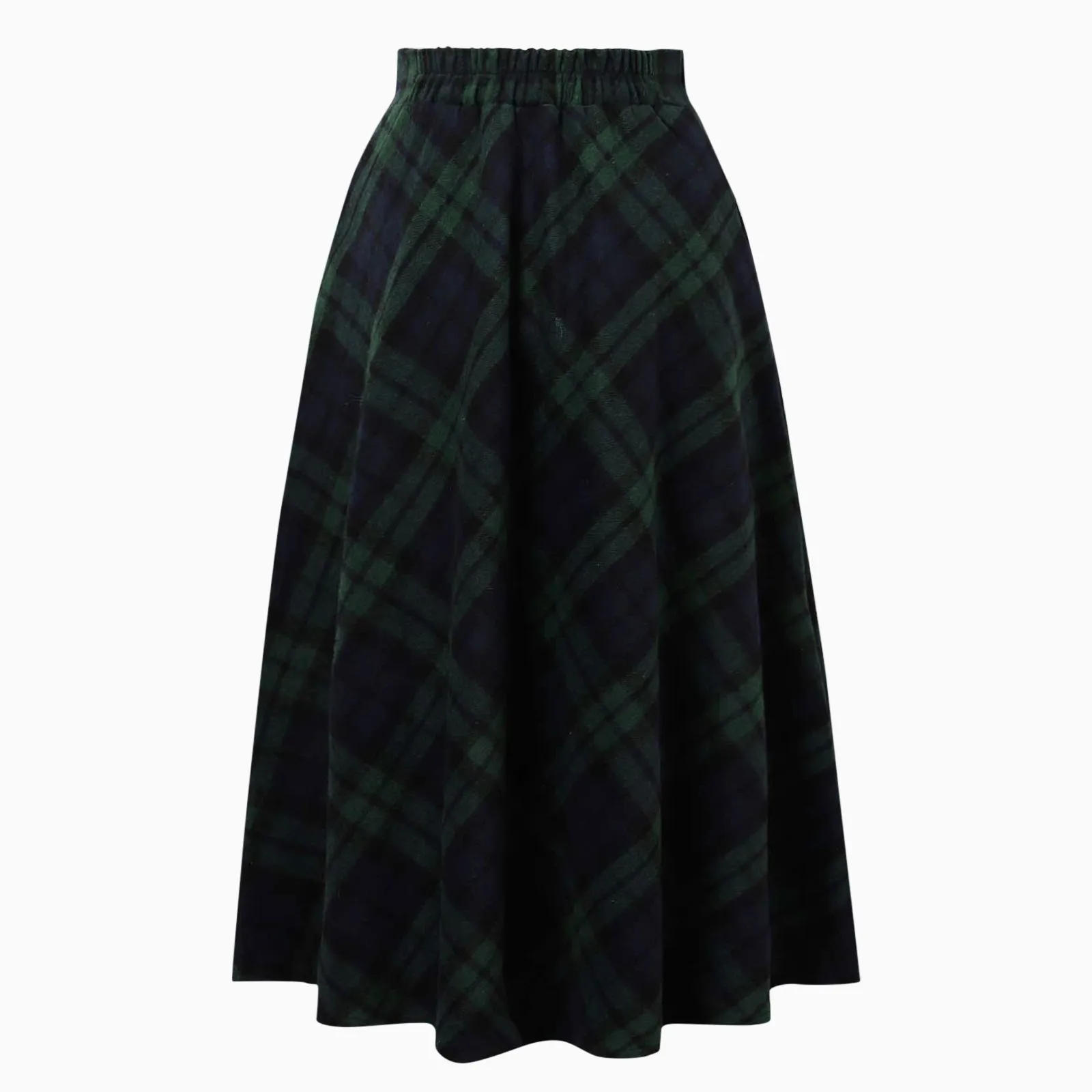 Rok wol wanita kotak-kotak pinggang tinggi elastis A Line rok panjang Tartan berlipat pakaian luar rok elegan wanita musim gugur musim dingin