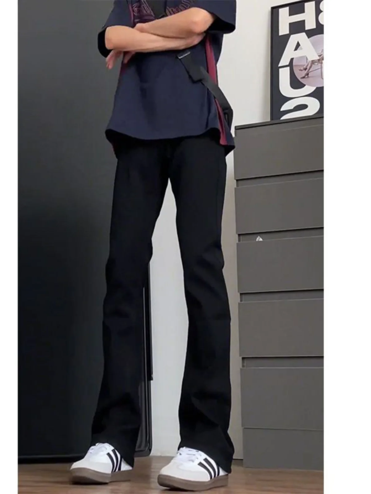 

Slim Fit High Waist Men's Jeans Trendy Street Style Black Denim Pants Thin Straight Leg Trousers Youthful Summer Fashion