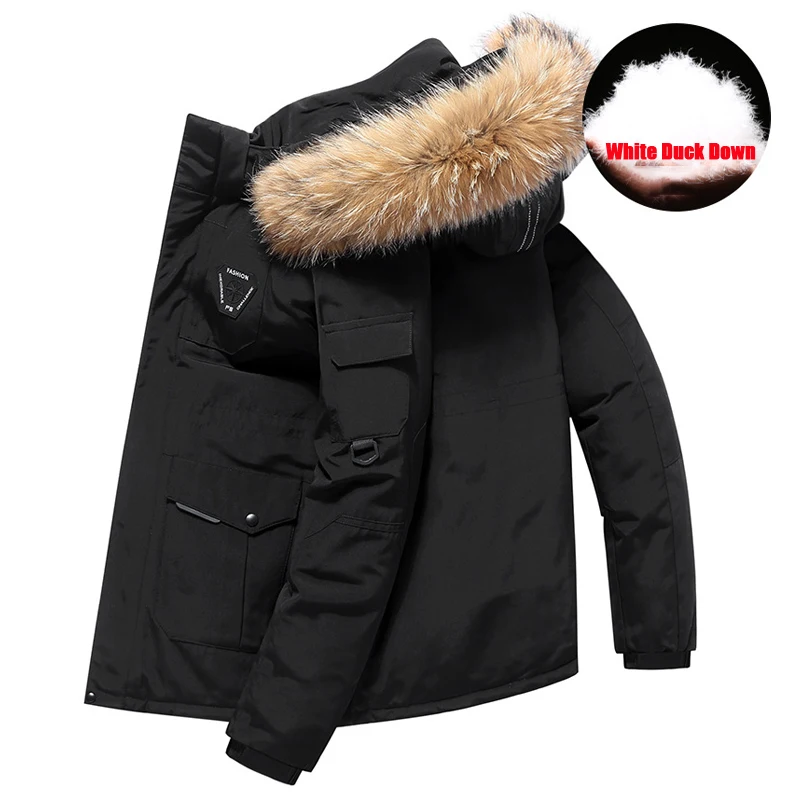 Inverno para baixo jaqueta parkas quente dos homens e das mulheres pato branco para baixo puffer jaquetas moda grande gola de pele grosso casaco blusão de neve