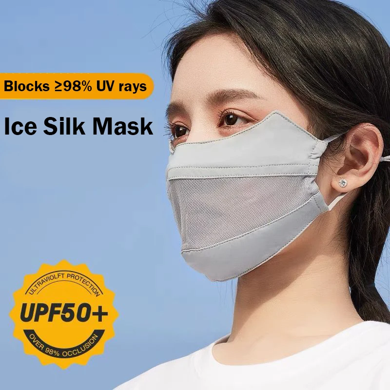 Outdoor Sunscreen Mask Women Girl Ice Silk Face Mask Breathable Mesh Face Cover Driving Riding Hiking Hunting Running Sport Mask