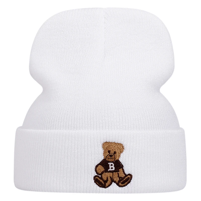 قبعات محبوكة مطرزة على شكل دب لطيف للرجال والنساء، قبعات صوفية للحدث الرياضي الدافئ في الخريف والشتاء