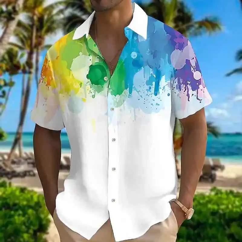 

New 2025 Summer Hawaii ort Sve irt 3D Printed Ice Sensation Sun Protection Cotton Blend Commute Sle Tourist Wear