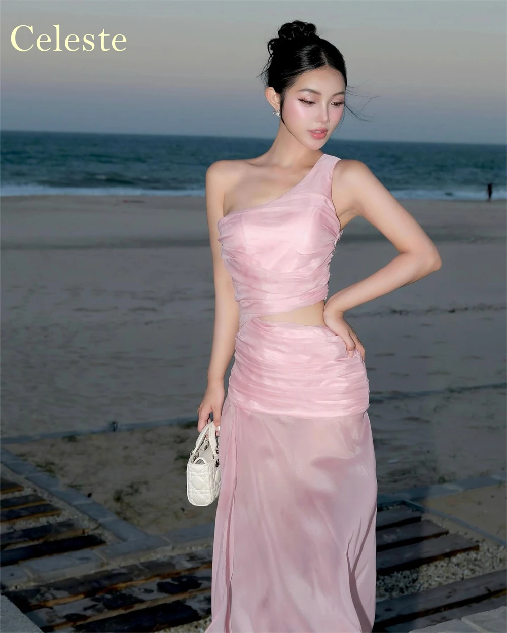 Vestido de noche de Organza rosa Simple personalizado, vestidos modernos sin mangas con un hombro para fiesta de bienvenida, vestidos para ocasiones especiales de moda