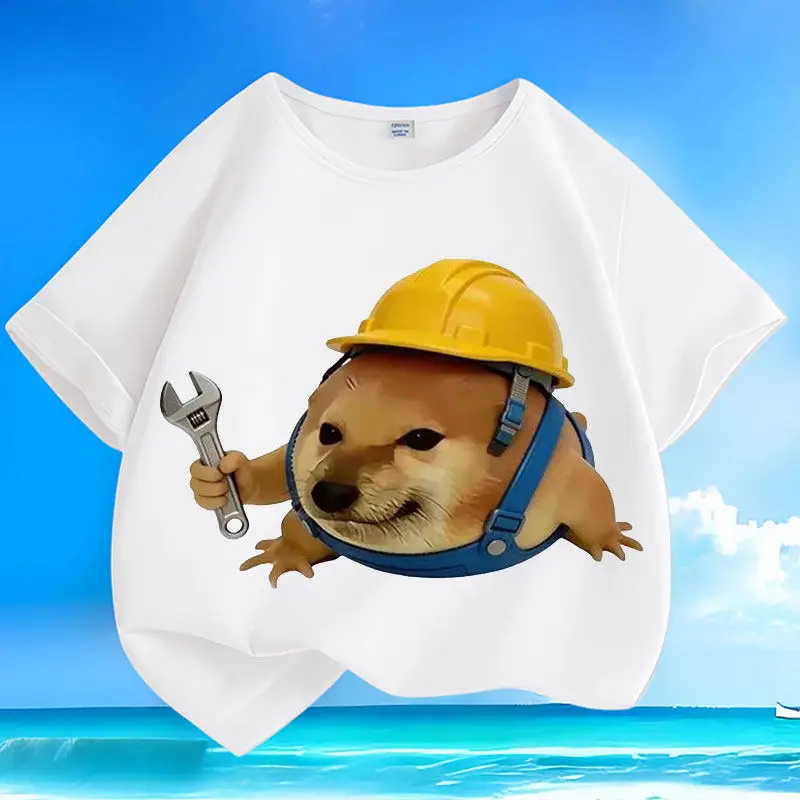 My Knife Shield Dog Summer New Children's Short Sleeve Cotton Round Neck Loose Cartoon Versatile Casual Parent Child T-shirt